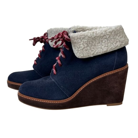 ✨ Caslon Blue Suede Faux-Fur Wedge Ankle Booties | Size 8 | NWOB - Picture 9 of 16